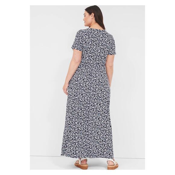 Lane Bryant Blue&Purple Floral V Neck Waist Knot Jersey Maxi Dress Sz.26/28 - Picture 3 of 15